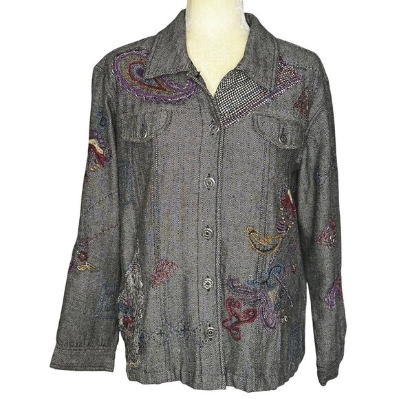 Units Jackets & Blazers - Vintage Units Embroidered Jacket Beaded Patchwork Boho Artsy Shirt Coat L